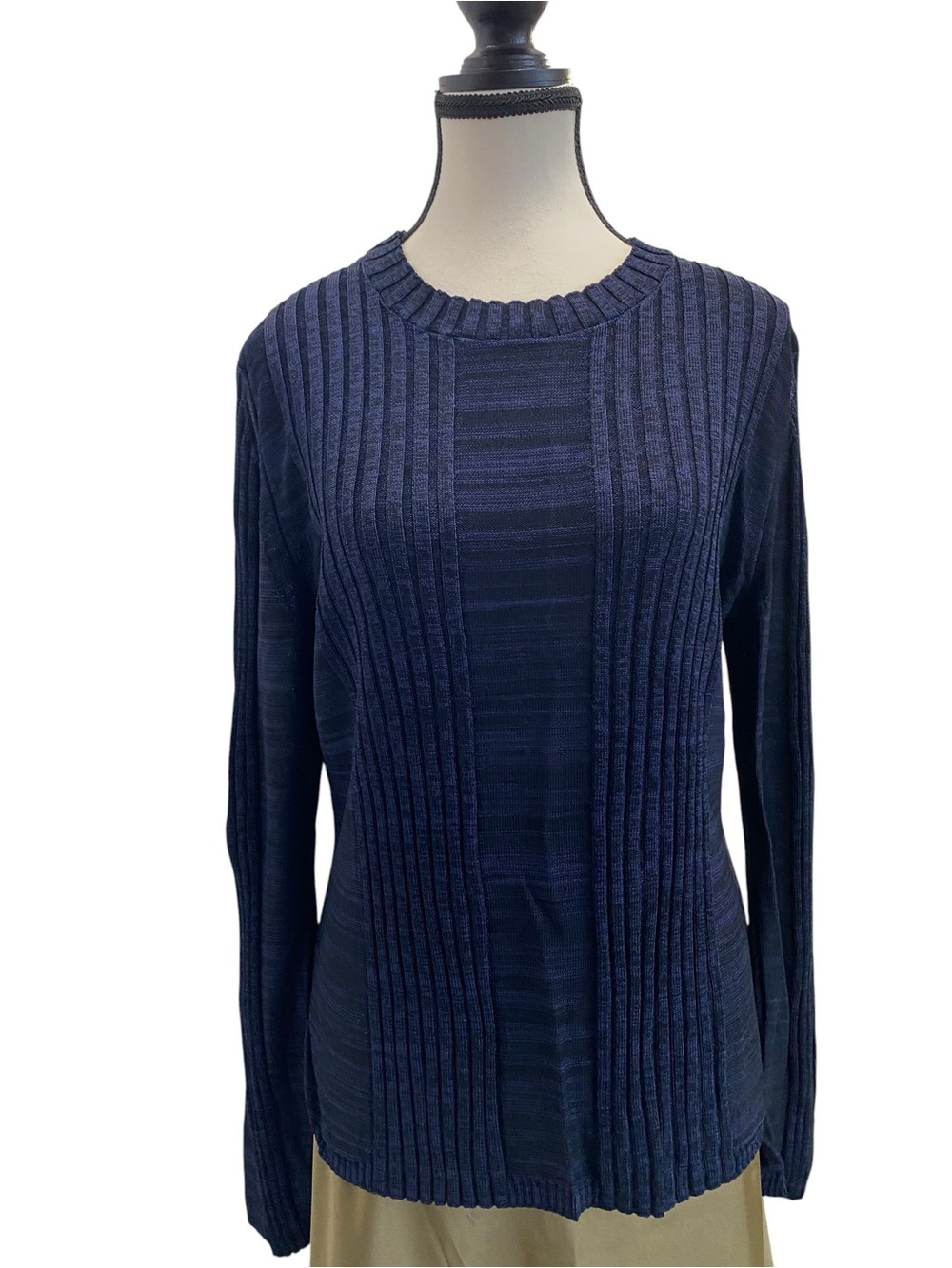 COS Very Dark Purple Dark Ribbed Crew Neck Sweater Size L
